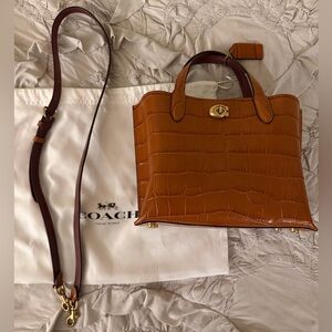Coach Cognac Croc-Embossed Leather Satchel with Removable Strap